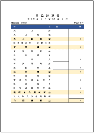 カラー版シンプルな損益計算書エクセルテンプレート